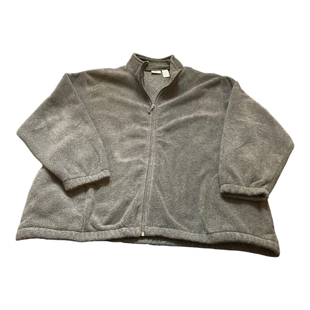 Jenny Buchanan Full Zip 1X Womens Grey Fleece Sherpa Jacket Soft Coat Fuzzy Warm